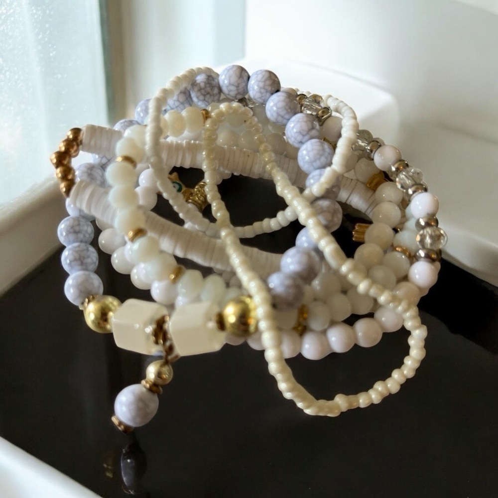 Gorgeous White Bracelet Stack and Bonus Anklet